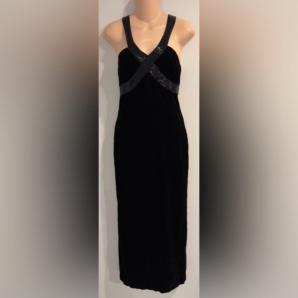 AFTER EIGHT Velvet Beaded Maxi Long Dress Party Formal 80's 90's Vintage size 8